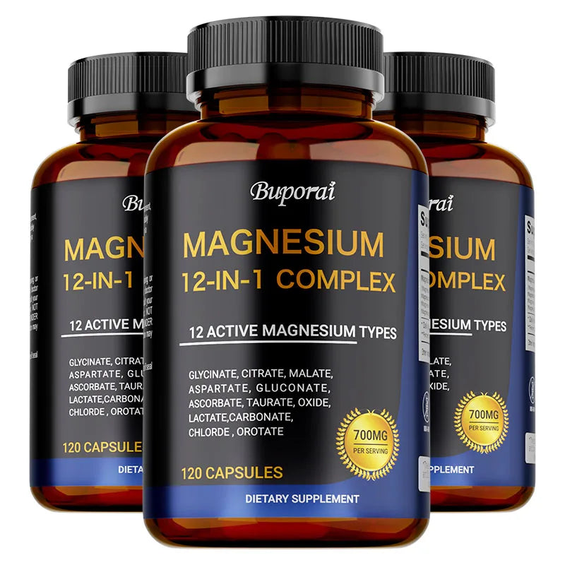 Magnesium Complex Capsules - Support Muscle, Bone, Heart Health, Improve Sleep, Stress & Anxiety Relief - Dietary Supplement