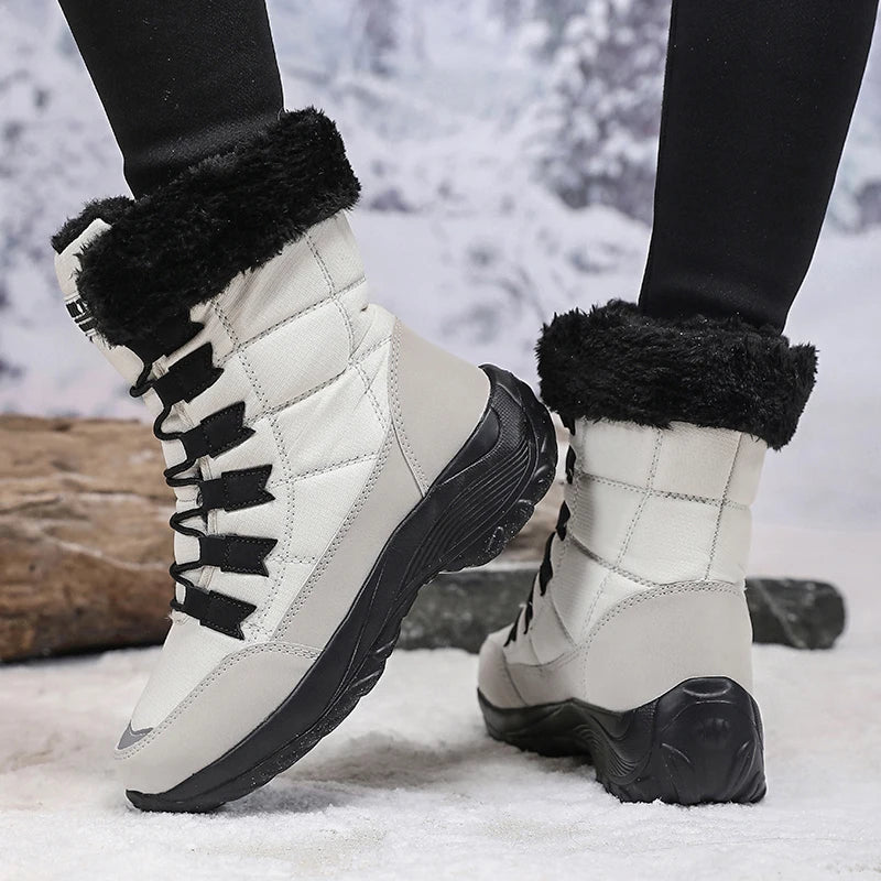 Women Winter Snow Boots with Warm Plush Lining Mid Length Ankle Flat Bottomed Thick Soled Short Boots Fashionable Casual Shoes