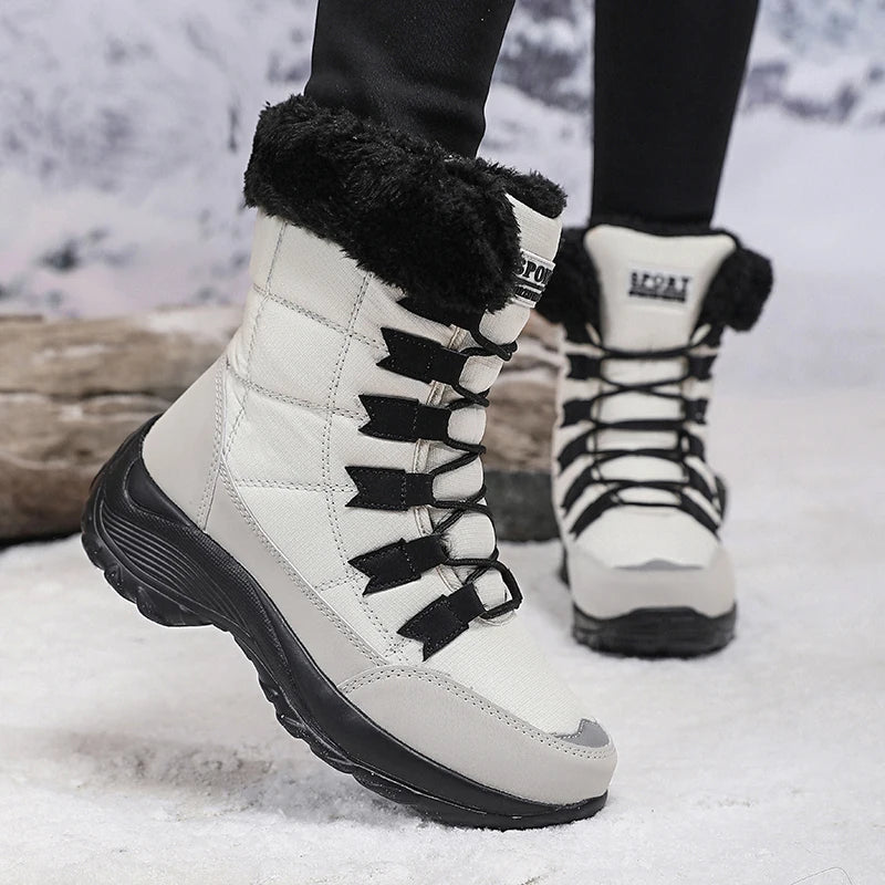 Women Winter Snow Boots with Warm Plush Lining Mid Length Ankle Flat Bottomed Thick Soled Short Boots Fashionable Casual Shoes