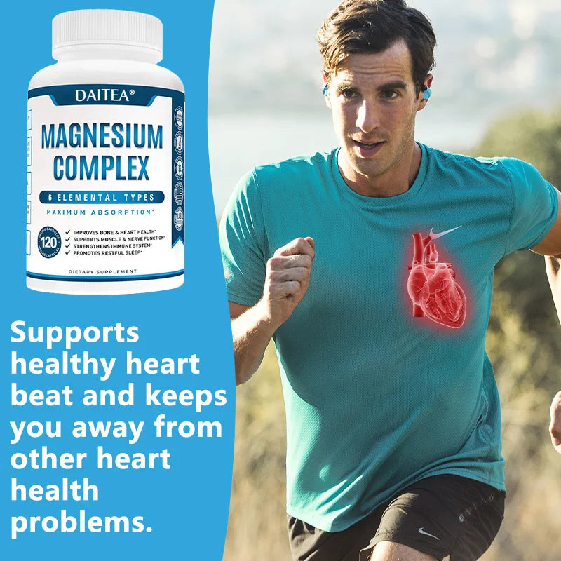 Magnesium Complex Supplement - for Supporting Muscles, Nerves, Heart and Bones, High Absorption Vegetarian Capsules