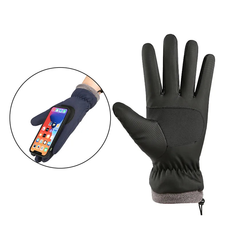 Men Winter Waterproof Cycling Gloves Outdoor Sports Running Motorcycle Ski Touch Screen Fleece Gloves Non-slip Warm Full Fingers