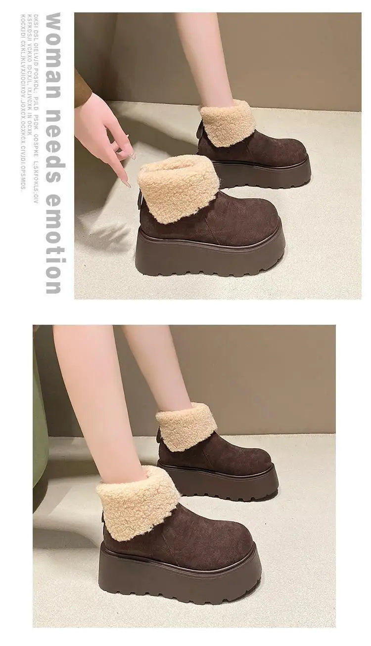 Women's snow boots thick-soled suede mid-heel cotton shoes short plush thermal boots trendy winter casual boots