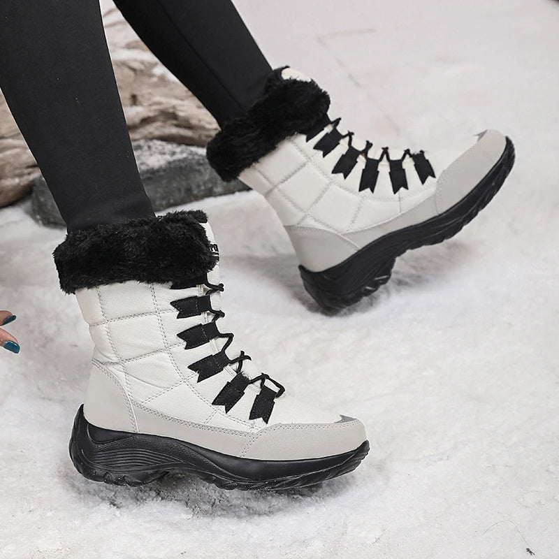 Women Winter Snow Boots with Warm Plush Lining Mid Length Ankle Flat Bottomed Thick Soled Short Boots Fashionable Casual Shoes