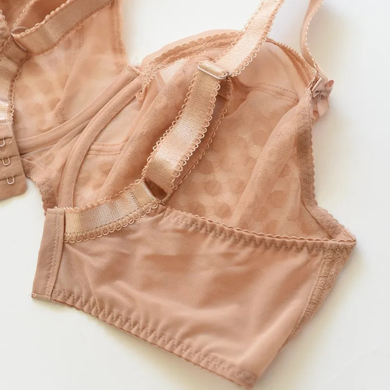Lace Minimizer Bra Sexy Womens Ultra-thin Underwire Female Breathable Plus Size Unlined Lingerie 75 80 85 90 95 D E F G H I