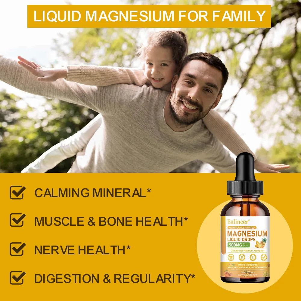 Magnesium Liquid Drops - High Absorption 5-in-1 Magnesium Complex Supplement - for Bone, Muscles, Nerves & Energy,Vegan Formula