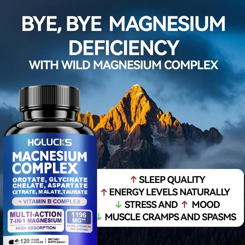 Magnesium Complex 1000mg Supplement, with Vitamins C, E, B1, B2, B6, B12, Chelated Magnesium Glycinate, Malate, Taurate &Citrate