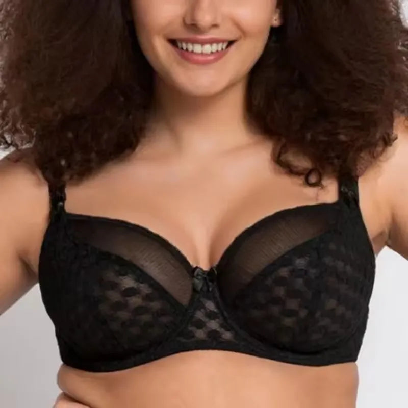 Lace Minimizer Bra Sexy Womens Ultra-thin Underwire Female Breathable Plus Size Unlined Lingerie 75 80 85 90 95 D E F G H I