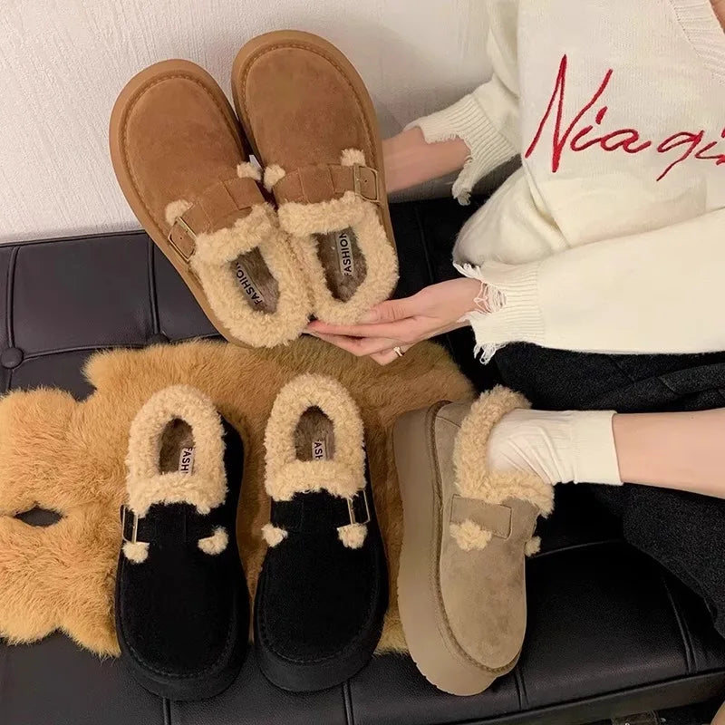 Winter Women's Shoes 2025 NewThick Soled Snow Boots for Women Plus Fleece Thickened Hair Cold Warm Birkenstock Cotton Shoes