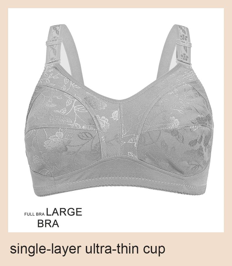 Black Big Women Bras Plus Size Lace Bra For Women Unlined Full Coverage  Thin Wireless Adjusted-straps D Cup Comfort Women'Bras