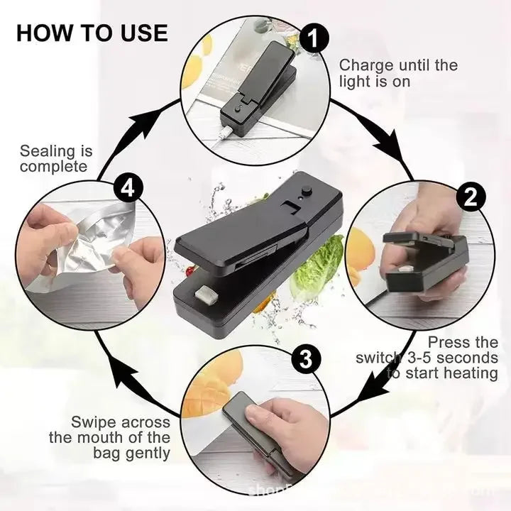 USB Mini Heat Bag Packaging Sealer Portable Plastic Bag Clip Sealing Machine Food Storage Seal Snack Sealing Kitchen Gadgets