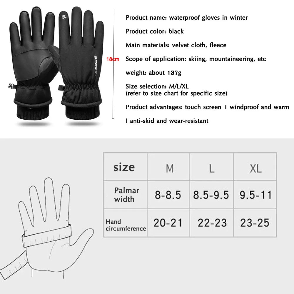 Men Winter Waterproof Cycling Gloves Outdoor Sports Running Motorcycle Ski Touch Screen Fleece Gloves Non-slip Warm Full Fingers