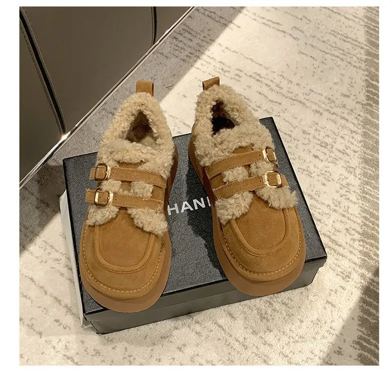 Women's new winter thickened warm fleece-lined fashion shoes, thick-soled snow boots