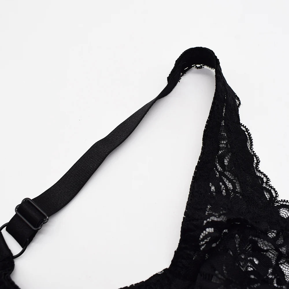 Women's Minimizer Bra Plus Size See Through Lace Floral Full Coverage Bras Underwire Unlined Mesh Transparent E F G H I Cup