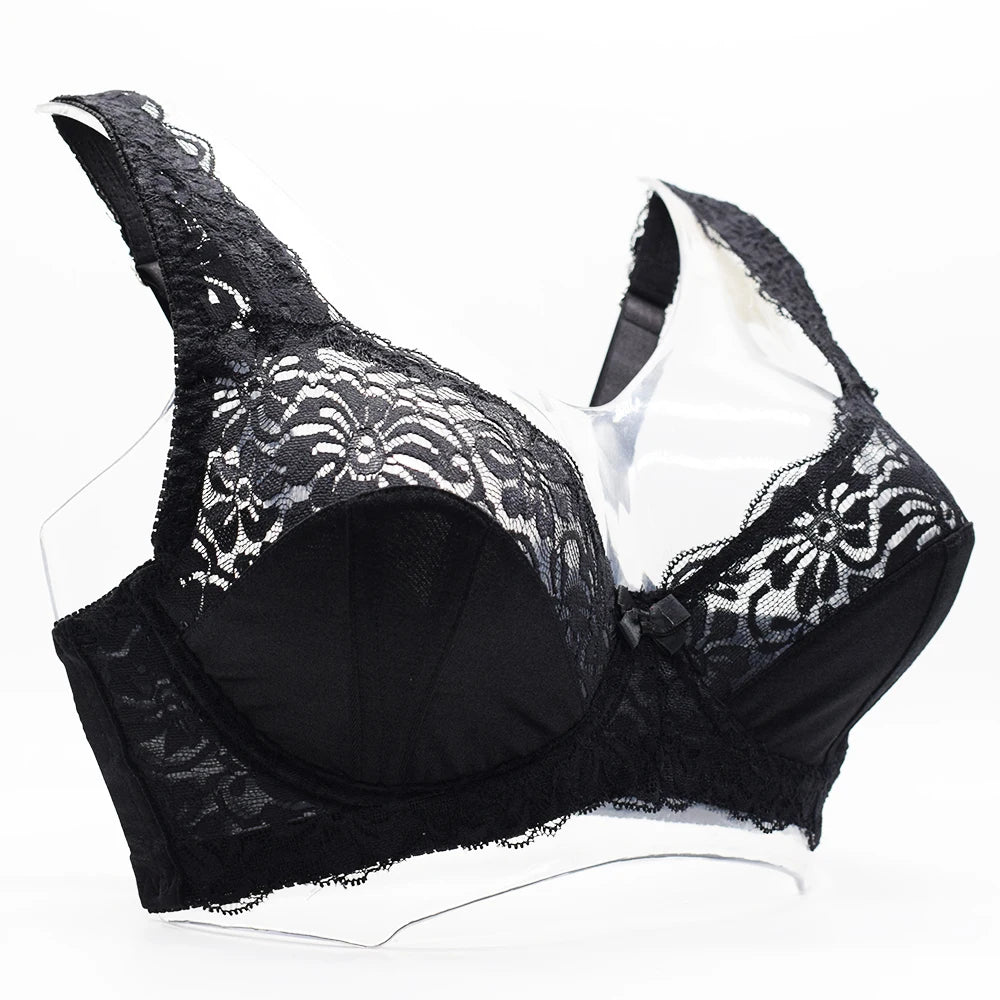 Women's Minimizer Bra Plus Size See Through Lace Floral Full Coverage Bras Underwire Unlined Mesh Transparent E F G H I Cup