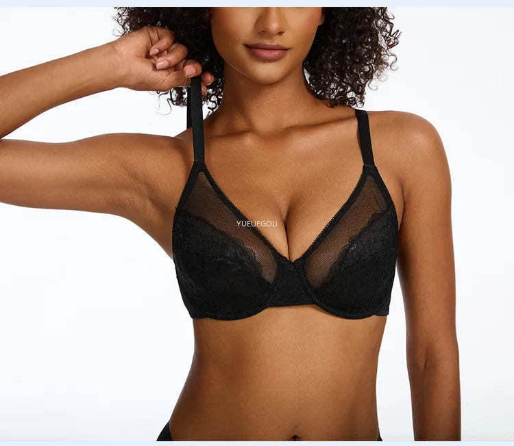 Plus Size Minimizer Bra Underwire Full Coverage Unpadded Floral Lace Lift Support Anti-Sagging Comfort Soft French Women's Bra