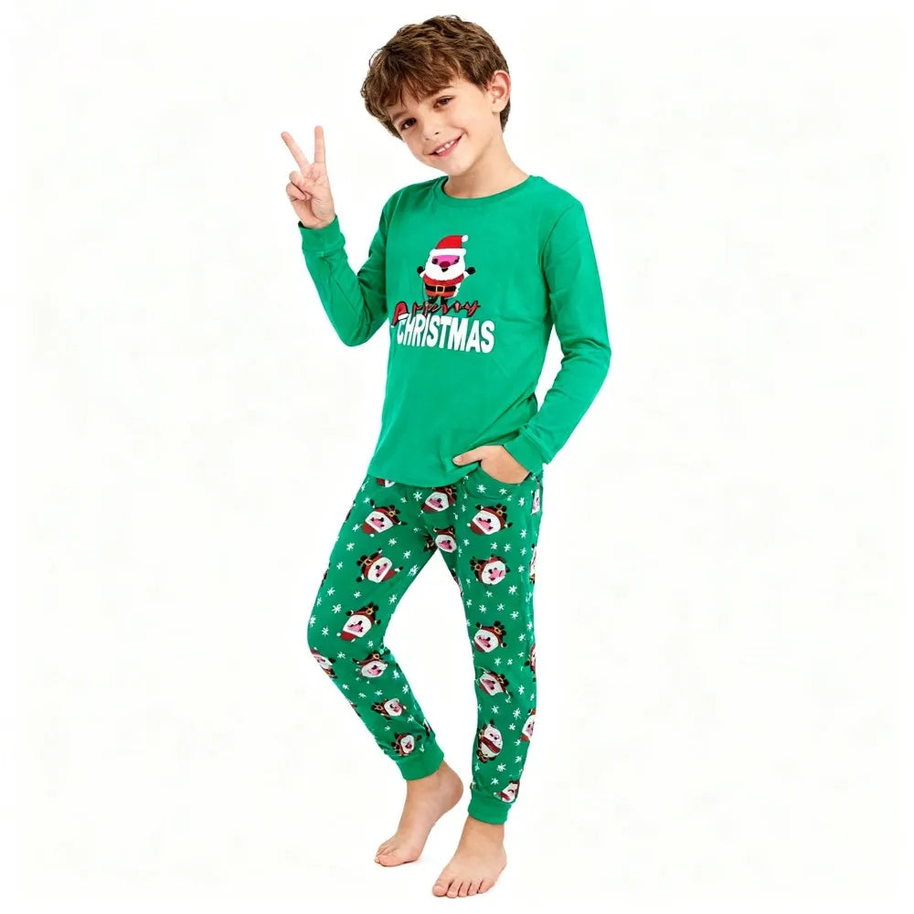 Kids Christmas Pajamas Set Children Long Sleeve Sleepwear Santa Claus Pijamas Soft Pjs for Boys Girls with "Merry Christmas"