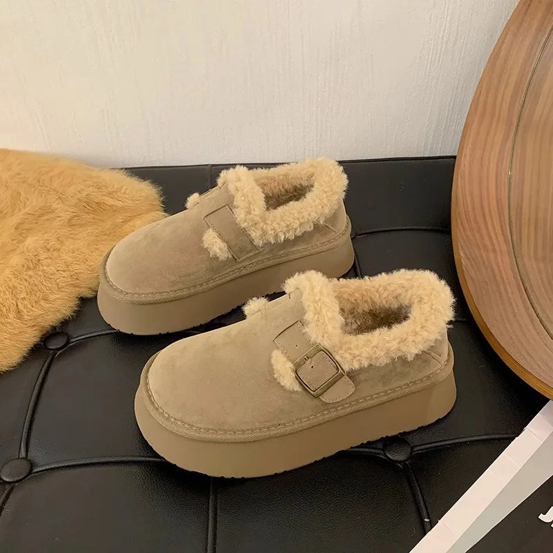 Winter Women's Shoes 2025 NewThick Soled Snow Boots for Women Plus Fleece Thickened Hair Cold Warm Birkenstock Cotton Shoes