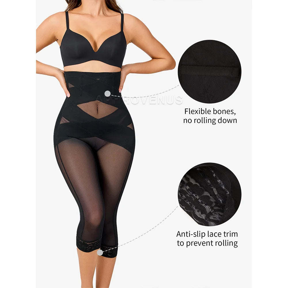 Butt Lifting High Waist Lace Tummy Control Shaper Mid Pants for Women Shapewear Slimming Underwear Elastic Waist Trainer Pants