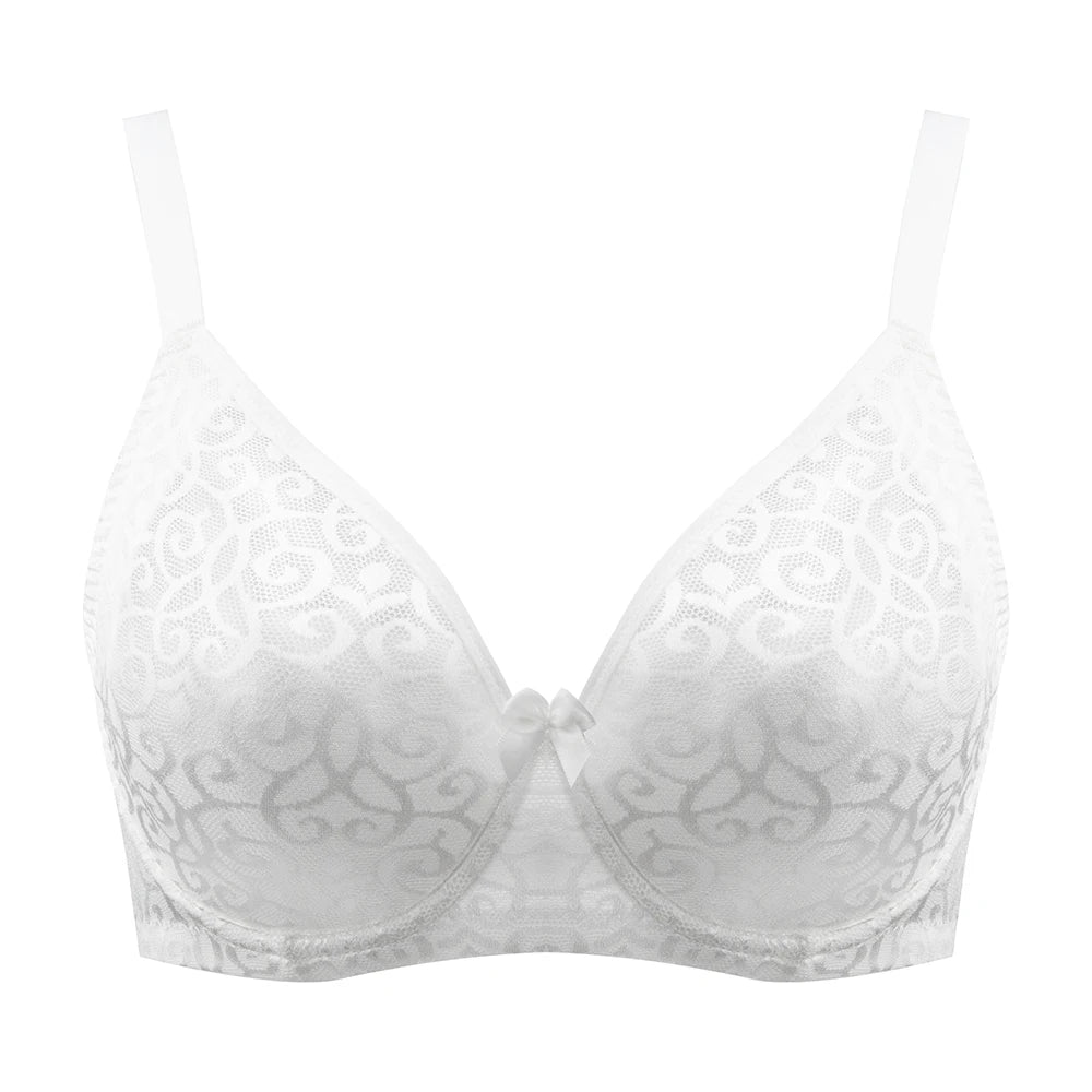Sheroine Plus Size Minimizer Bra Full Coverage Underwire Plunge Bra with Floral Lace Mesh for Big Breast Support & Comfort