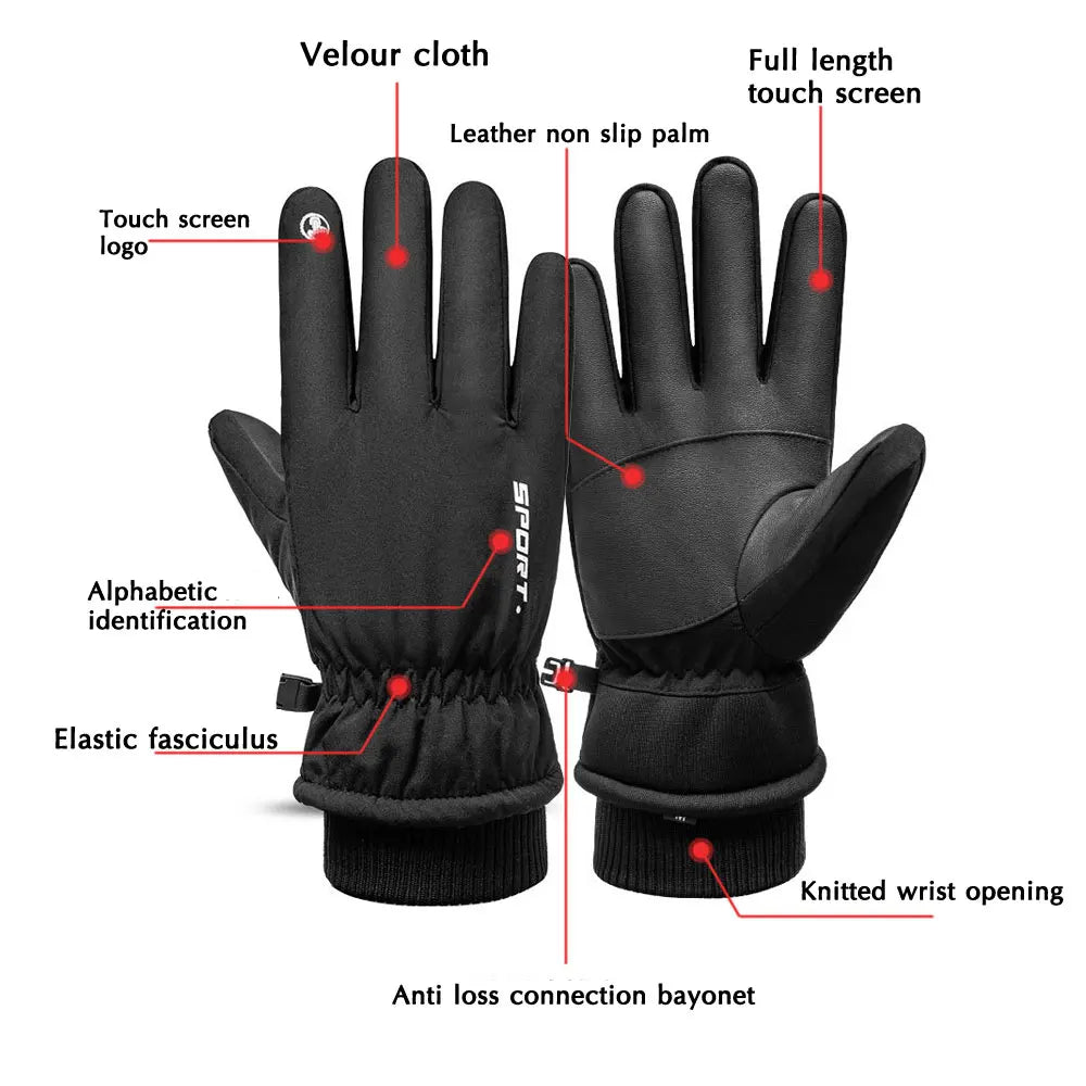 Men Winter Waterproof Cycling Gloves Outdoor Sports Running Motorcycle Ski Touch Screen Fleece Gloves Non-slip Warm Full Fingers