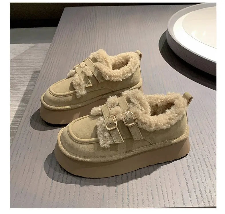 Women's new winter thickened warm fleece-lined fashion shoes, thick-soled snow boots