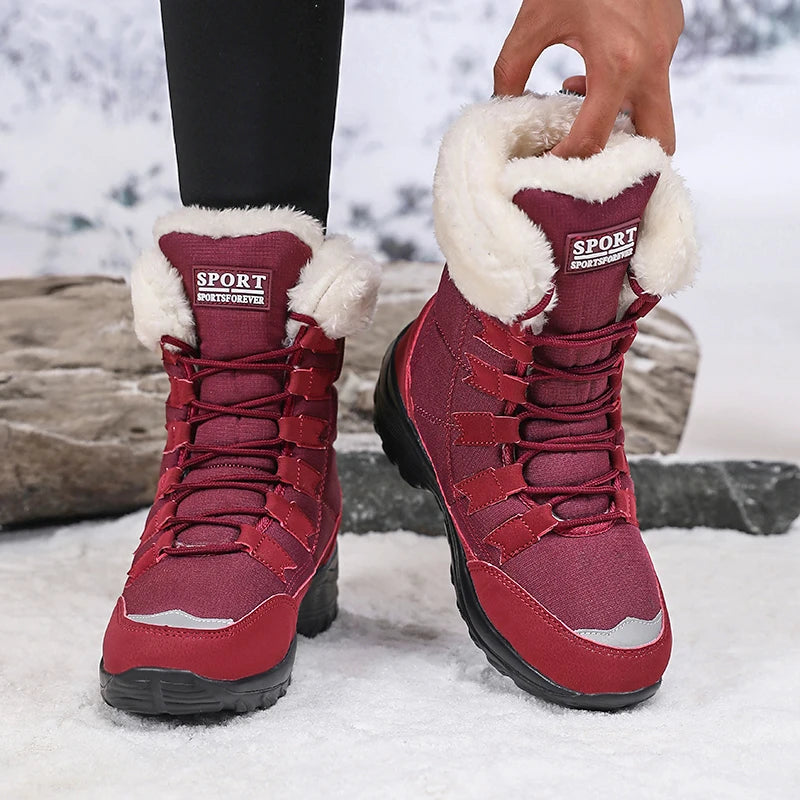 Women Winter Snow Boots with Warm Plush Lining Mid Length Ankle Flat Bottomed Thick Soled Short Boots Fashionable Casual Shoes