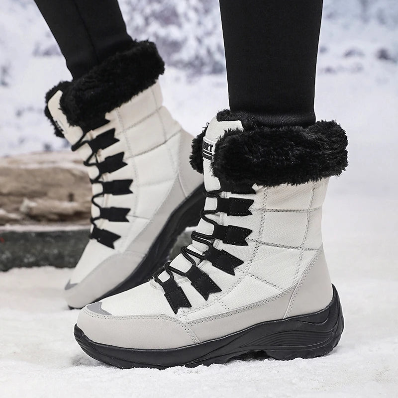 Women Winter Snow Boots with Warm Plush Lining Mid Length Ankle Flat Bottomed Thick Soled Short Boots Fashionable Casual Shoes