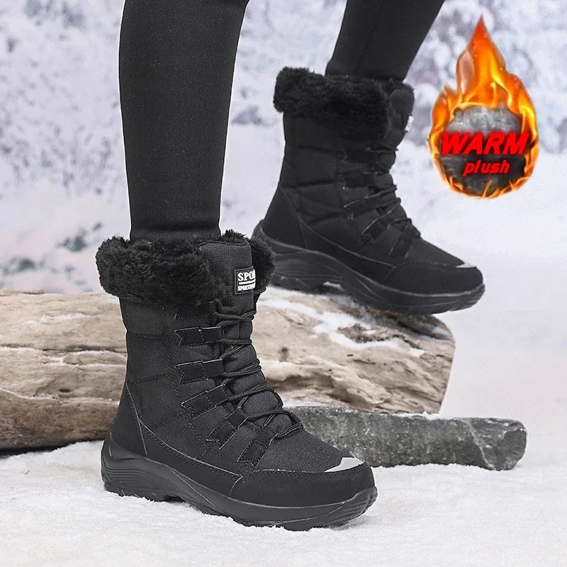 Women Winter Snow Boots with Warm Plush Lining Mid Length Ankle Flat Bottomed Thick Soled Short Boots Fashionable Casual Shoes