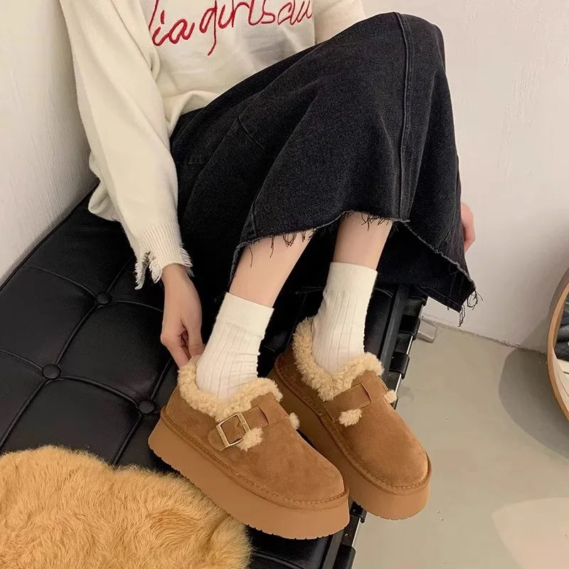 Winter Women's Shoes 2025 NewThick Soled Snow Boots for Women Plus Fleece Thickened Hair Cold Warm Birkenstock Cotton Shoes