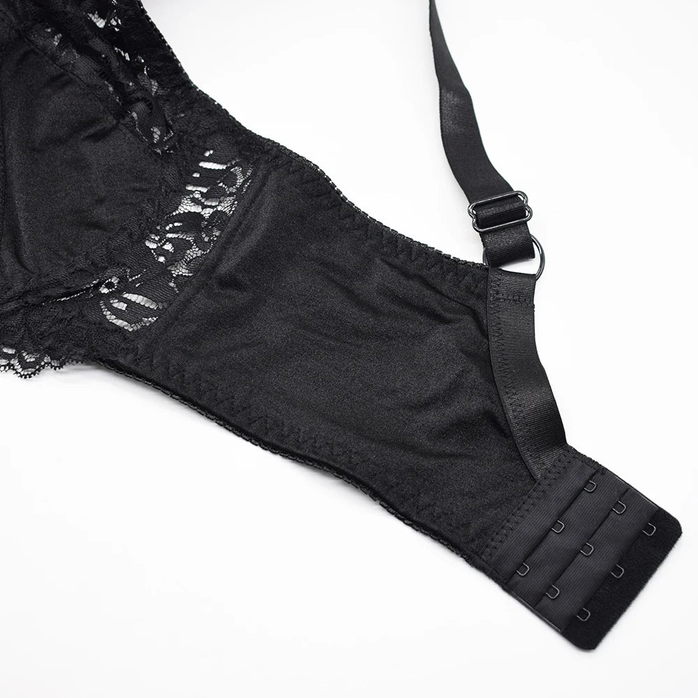 Women's Minimizer Bra Plus Size See Through Lace Floral Full Coverage Bras Underwire Unlined Mesh Transparent E F G H I Cup