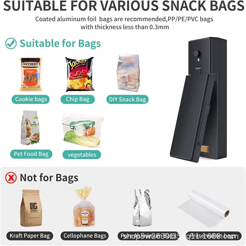 USB Mini Heat Bag Packaging Sealer Portable Plastic Bag Clip Sealing Machine Food Storage Seal Snack Sealing Kitchen Gadgets