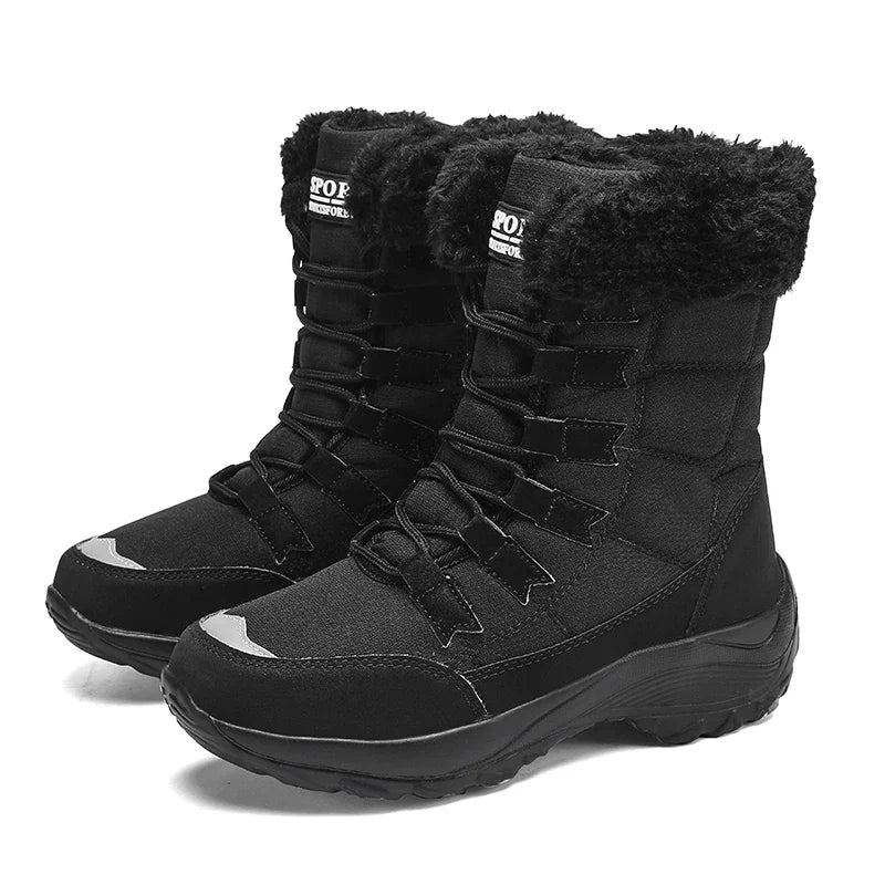 Women Winter Snow Boots with Warm Plush Lining Mid Length Ankle Flat Bottomed Thick Soled Short Boots Fashionable Casual Shoes