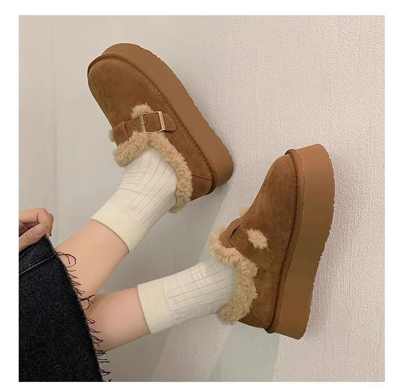 Winter Women's Shoes 2025 NewThick Soled Snow Boots for Women Plus Fleece Thickened Hair Cold Warm Birkenstock Cotton Shoes