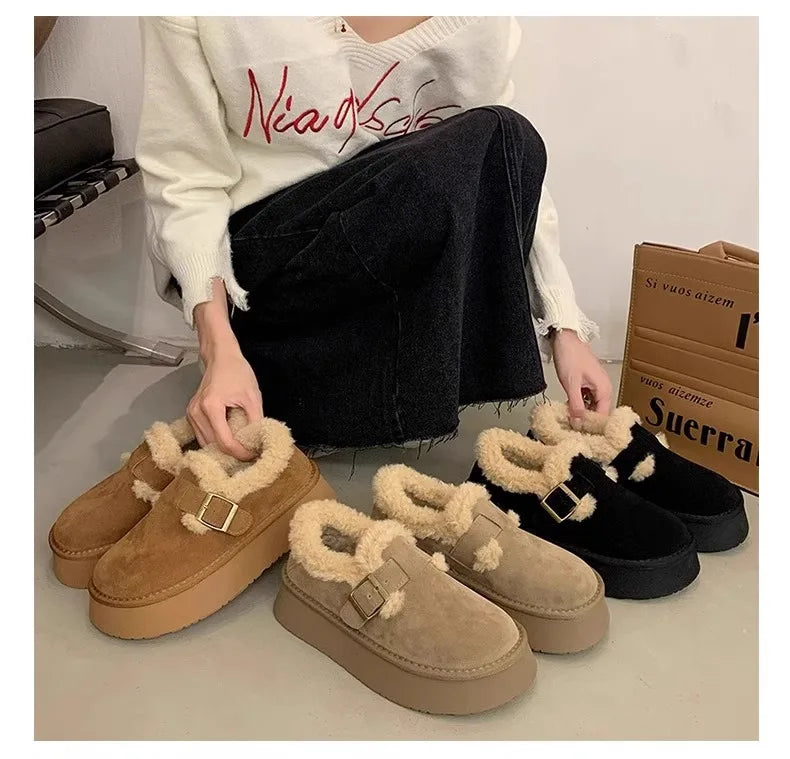 Winter Women's Shoes 2025 NewThick Soled Snow Boots for Women Plus Fleece Thickened Hair Cold Warm Birkenstock Cotton Shoes