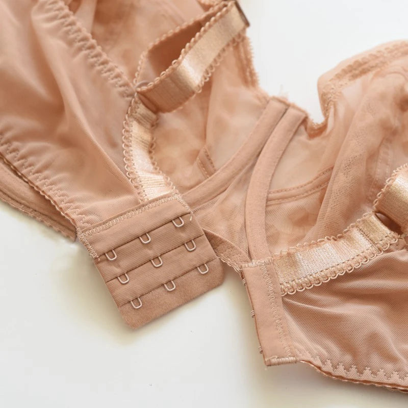 Lace Minimizer Bra Sexy Womens Ultra-thin Underwire Female Breathable Plus Size Unlined Lingerie 75 80 85 90 95 D E F G H I