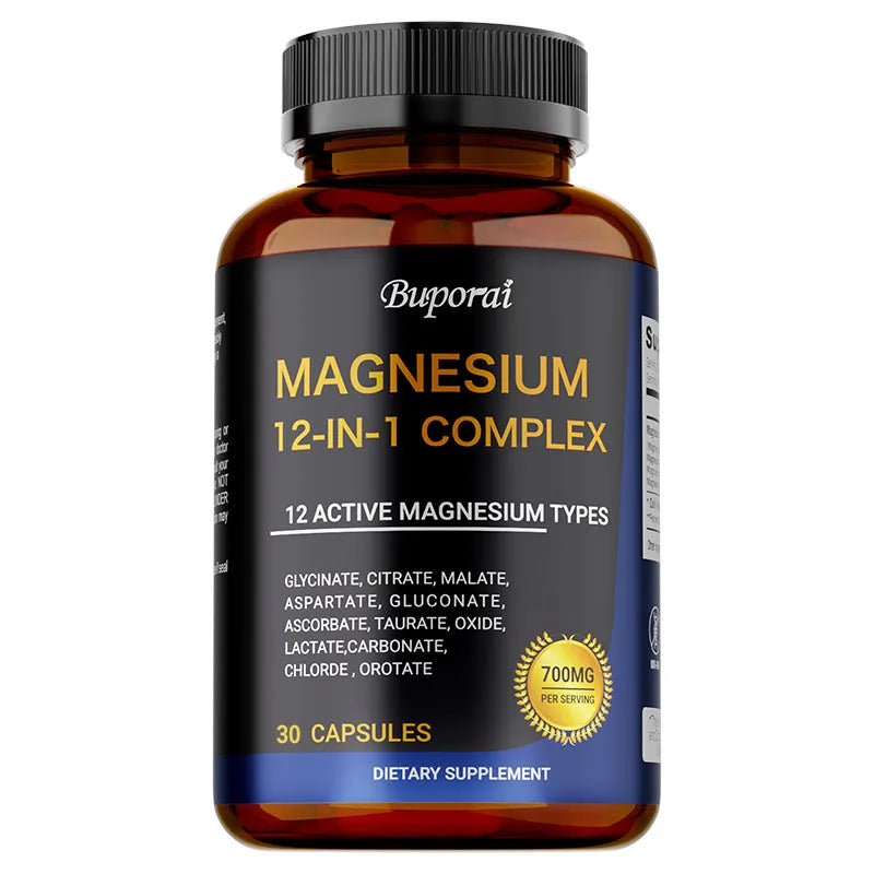 Magnesium Complex Capsules - Support Muscle, Bone, Heart Health, Improve Sleep, Stress & Anxiety Relief - Dietary Supplement