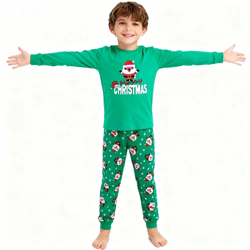 Kids Christmas Pajamas Set Children Long Sleeve Sleepwear Santa Claus Pijamas Soft Pjs for Boys Girls with "Merry Christmas"