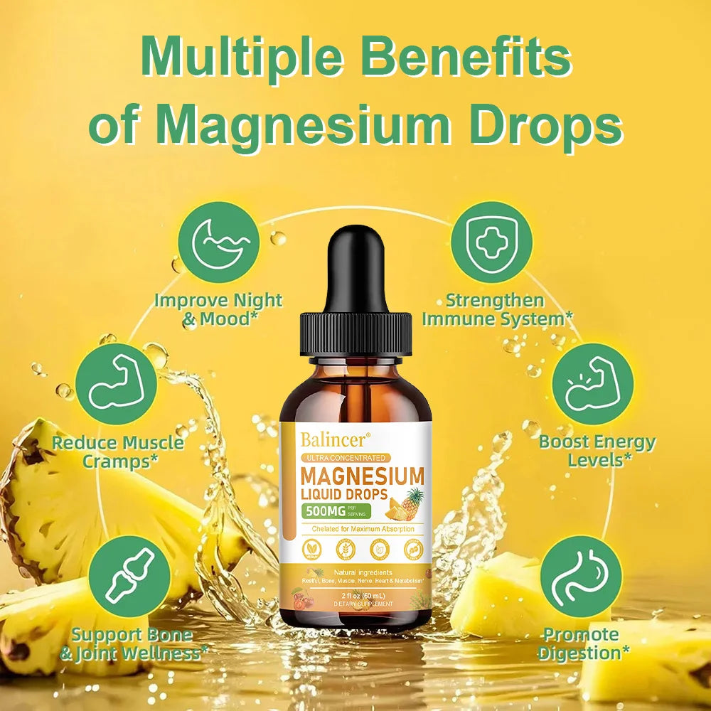 Magnesium Liquid Drops - High Absorption 5-in-1 Magnesium Complex Supplement - for Bone, Muscles, Nerves & Energy,Vegan Formula