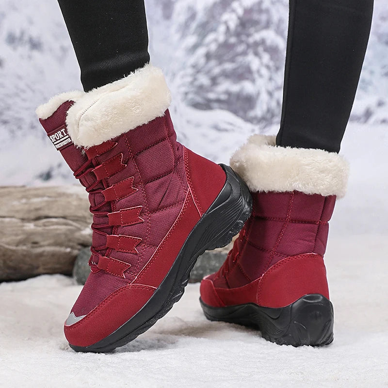 Women Winter Snow Boots with Warm Plush Lining Mid Length Ankle Flat Bottomed Thick Soled Short Boots Fashionable Casual Shoes