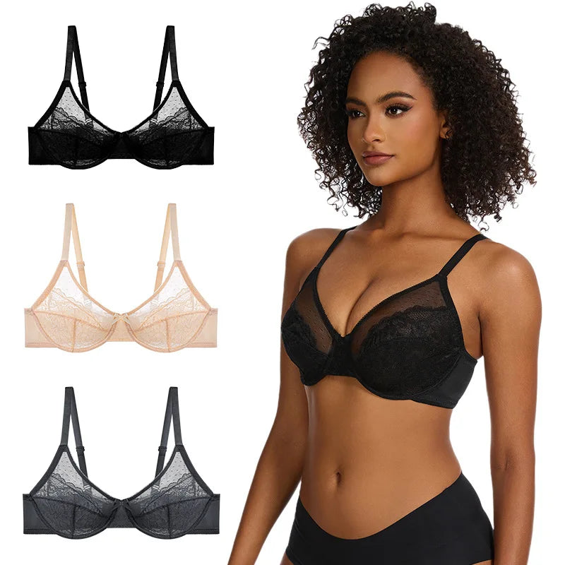 Plus Size Minimizer Bra Underwire Full Coverage Unpadded Floral Lace Lift Support Anti-Sagging Comfort Soft French Women's Bra