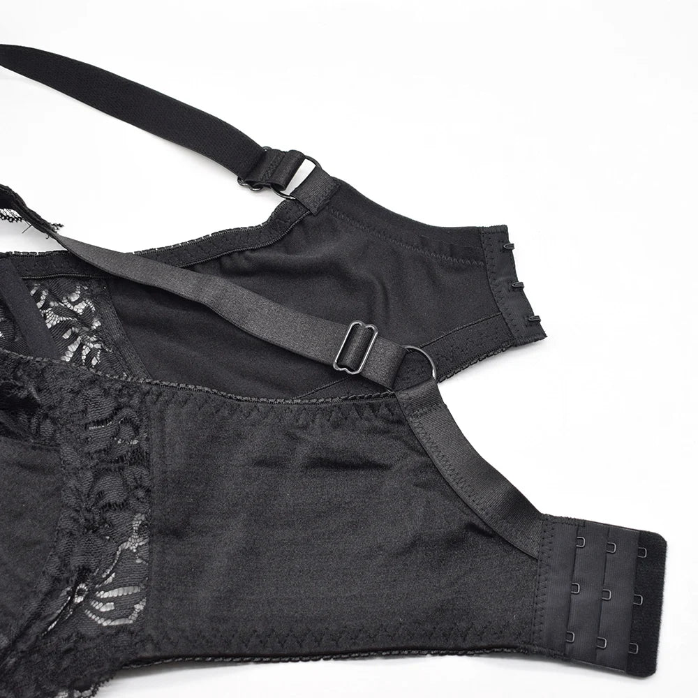 Women's Minimizer Bra Plus Size See Through Lace Floral Full Coverage Bras Underwire Unlined Mesh Transparent E F G H I Cup