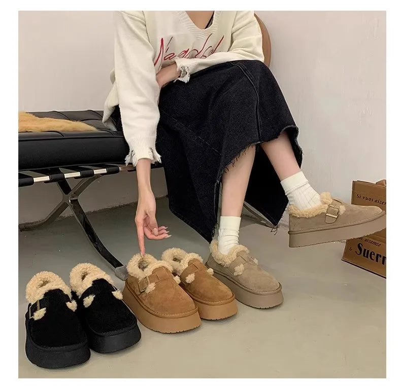 Winter Women's Shoes 2025 NewThick Soled Snow Boots for Women Plus Fleece Thickened Hair Cold Warm Birkenstock Cotton Shoes