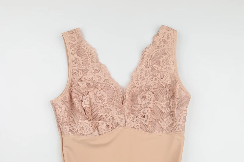 Full Body Shaper Women Bodysuit Shapewear Double V Neck Floral Lace Underwear Tummy Control Butt Lifter Thigh Slimmer Fajas XXXL