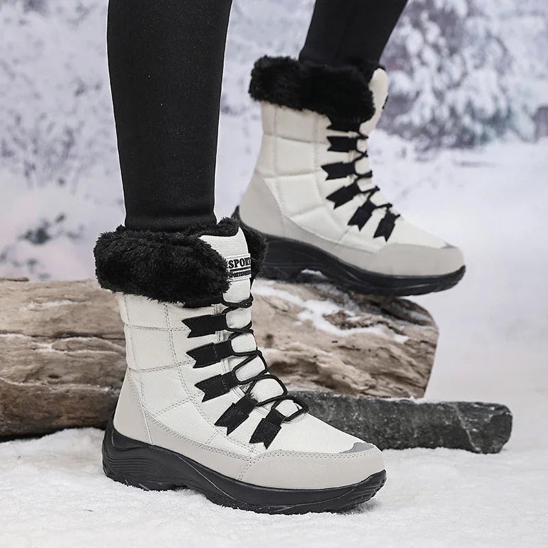 Women Winter Snow Boots with Warm Plush Lining Mid Length Ankle Flat Bottomed Thick Soled Short Boots Fashionable Casual Shoes