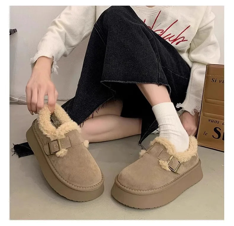 Winter Women's Shoes 2025 NewThick Soled Snow Boots for Women Plus Fleece Thickened Hair Cold Warm Birkenstock Cotton Shoes