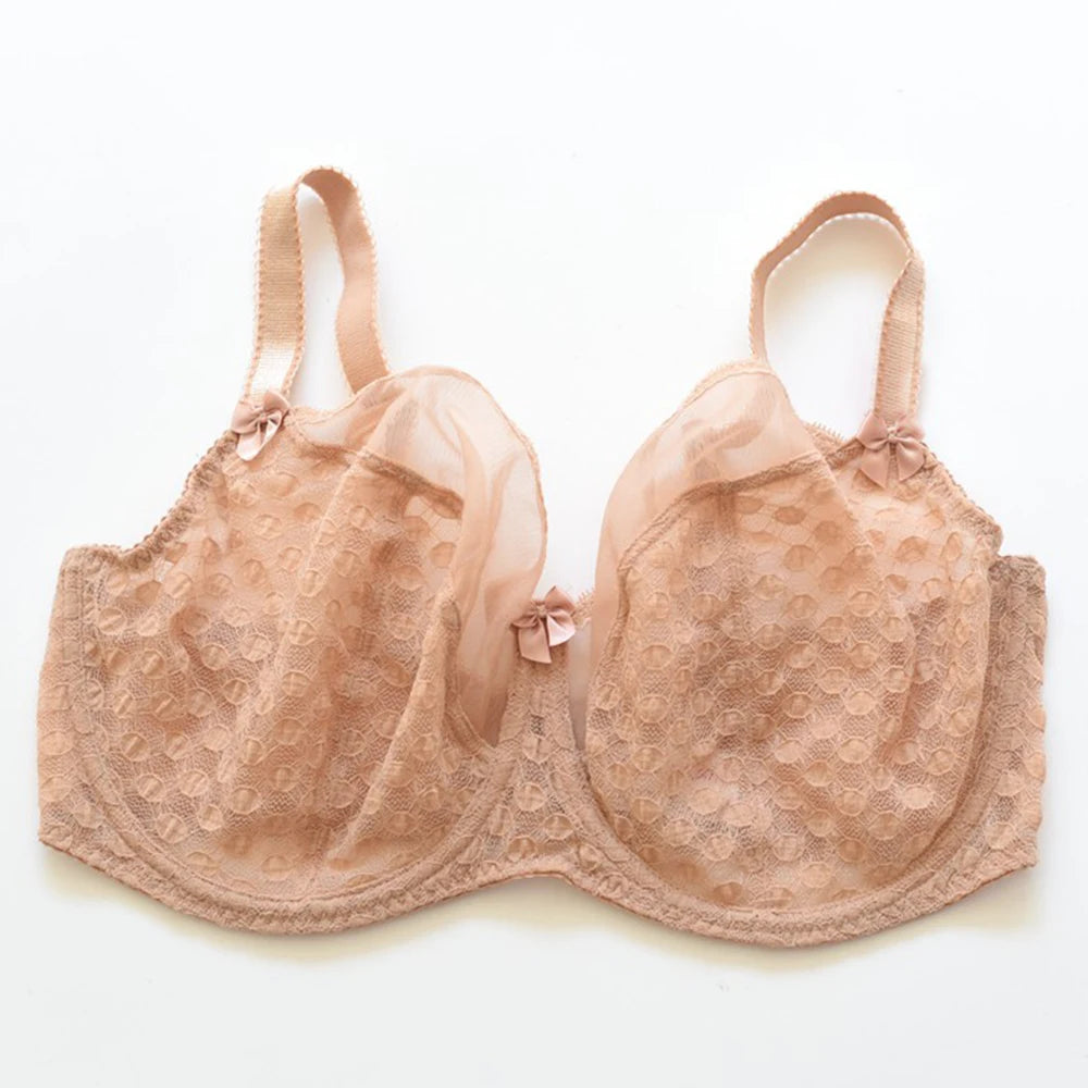 Lace Minimizer Bra Sexy Womens Ultra-thin Underwire Female Breathable Plus Size Unlined Lingerie 75 80 85 90 95 D E F G H I