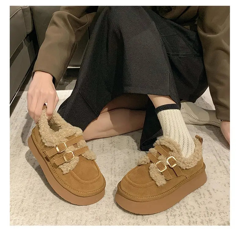 Women's new winter thickened warm fleece-lined fashion shoes, thick-soled snow boots