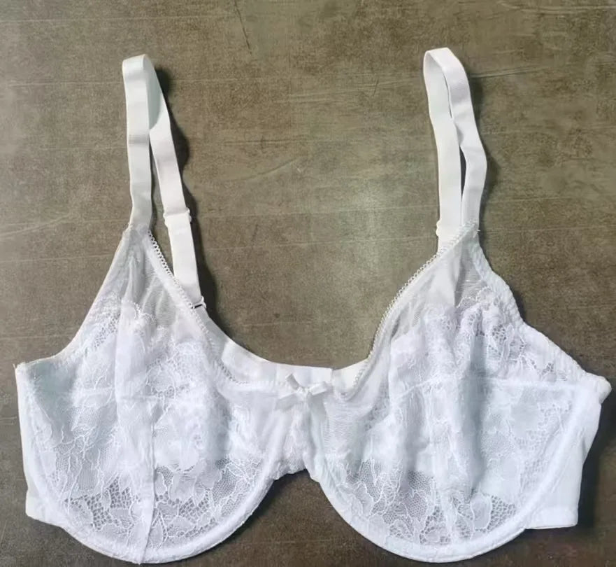 Plus Size Minimizer Bra Underwire Full Coverage Unpadded Floral Lace Lift Support Anti-Sagging Comfort Soft French Women's Bra