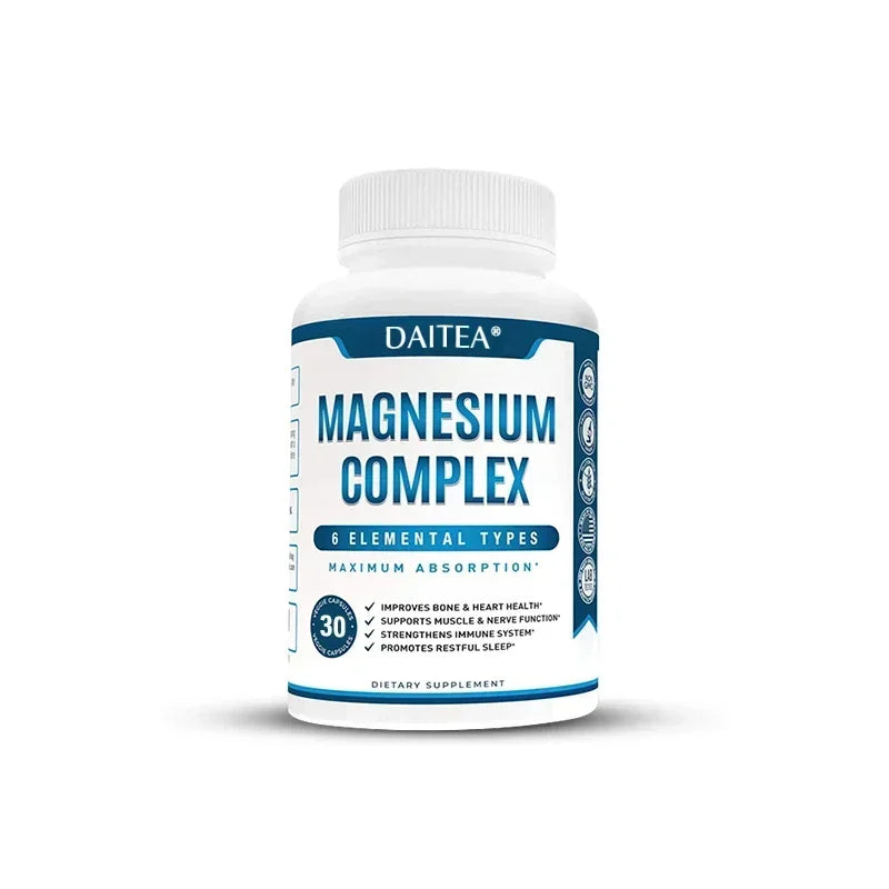 Magnesium Complex Supplement - for Supporting Muscles, Nerves, Heart and Bones, High Absorption Vegetarian Capsules