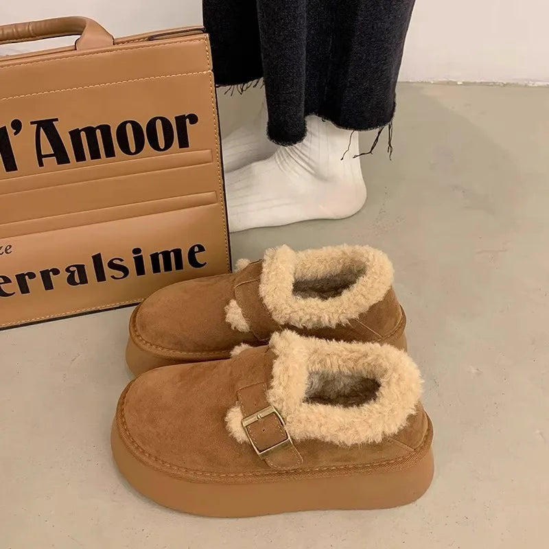 Winter Women's Shoes 2025 NewThick Soled Snow Boots for Women Plus Fleece Thickened Hair Cold Warm Birkenstock Cotton Shoes